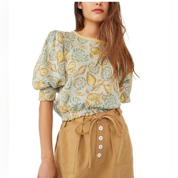 Free People Top NWT No Ordinary Split Back Tie Puff Sleeve Womens Size XS $128 - Picture 2 of 7